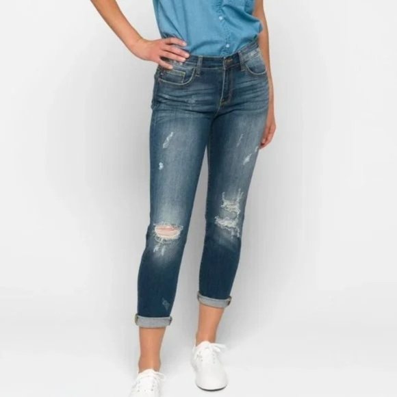 Judy Blue Denim - NEW Judy Blue Relaxed Fit Jeans Distressed Denim Dark Blue 28